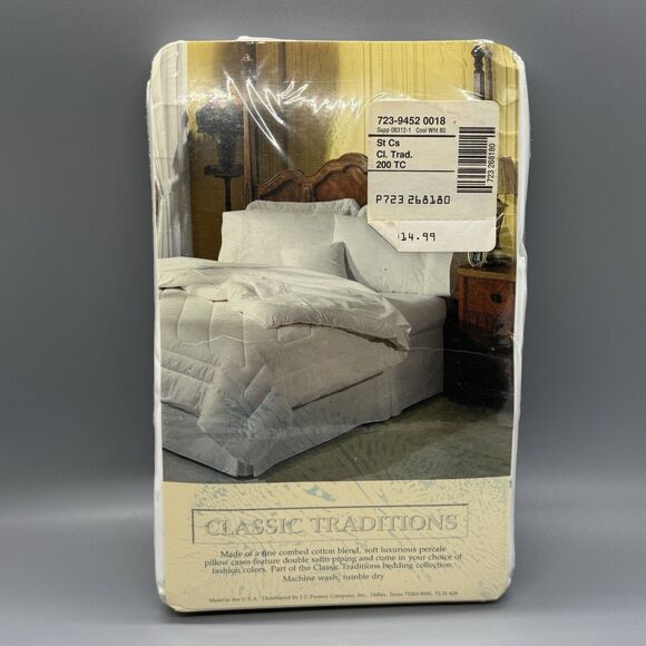 Vtg JCPenney Cool White Standard 2 Pillow case Set NOS 200 TC USA Springmaid - Picture 1 of 7
